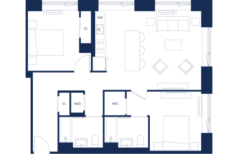 Floor plan for 2 beds, 2 baths, 1062 sqft